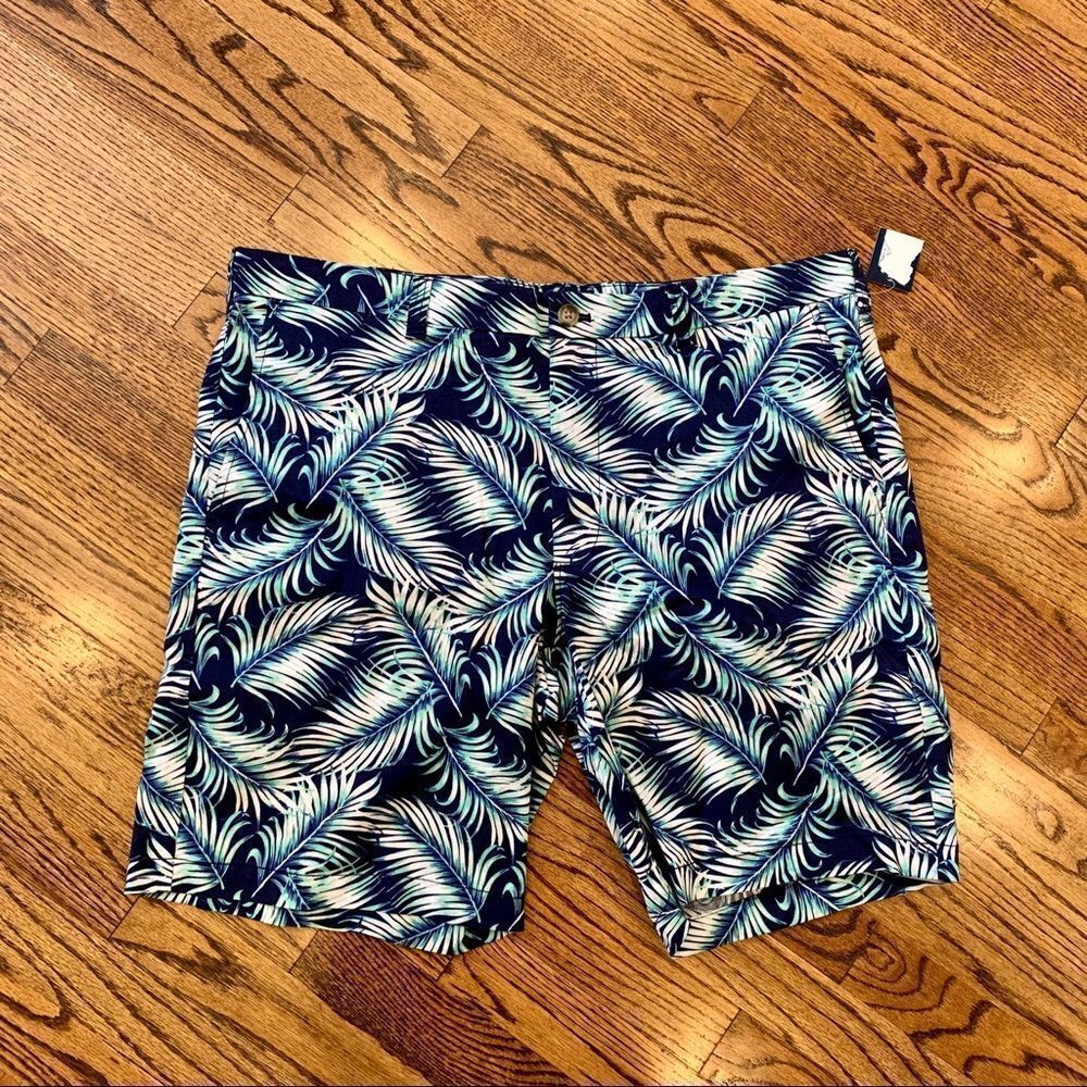 New CLUB ROOM Palm Leaf Tropical Print Shorts Navy Blue White Aqua Green 38 - Picture 3 of 6